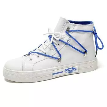 Новые высокие вулканизированные кроссовки, мужские модные ботинки для женщин, дышащие повседневные прогулочные парусиновые мужские кроссовки, обувь в британском стиле 35 белый