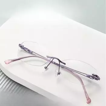 Новые высококачественные безрамные очки для чтения для женщин, очки для чтения с ромбовидной огранкой и защитой от синего света для женщин, модные антивозрастные очки для чтения 100 фиолетовый