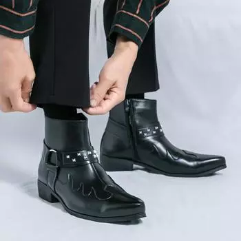 Новые высококачественные модные джинсовые ботинки, роскошные брендовые ботинки челси с острым носком, зимние высокие кожаные туфли, винтажные ботильоны 38 чёрный