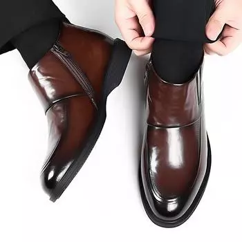 Новые высококачественные мужские ботинки челси на молнии, водонепроницаемые ботильоны, мужские броги, модные повседневные деловые высокие ботинки из кожи 38 чёрный