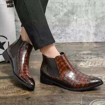 Новые высококачественные мужские остроносые ботинки челси с капюшоном, водонепроницаемые ботильоны, мужские модные ботинки-броги, кожаные туфли, размер 38-46 38 чёрный