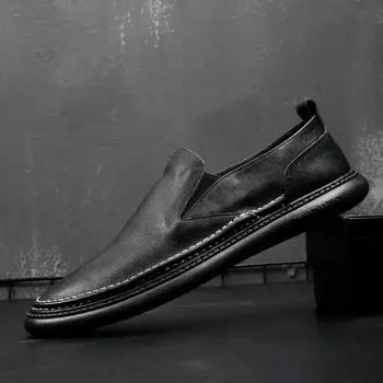 Новые высококачественные мужские повседневные туфли из натуральной коровьей кожи весна-осень без застежек удобные туфли на плоской подошве трендовые роскошные лоферы US6.5 EU38 чёрный
