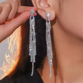 Новые высококачественные серьги с бриллиантами и супер яркими длинными бахромчатыми серьгами, женские легкие роскошные модные серьги-гвоздики и украшения для ушей серебряный