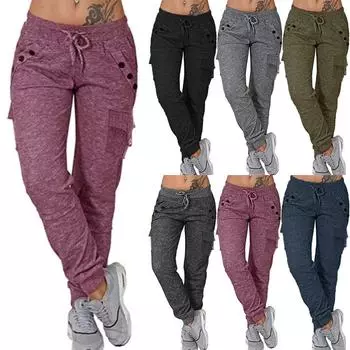 Новые высококачественные женские модные повседневные брюки, свободные брюки с высокой талией, эластичные узкие спортивные брюки XS чёрный