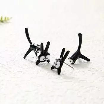 Новые забавные маленькие черные серьги-кошки для женщин и девушек, модные милые серьги-гвоздики в виде животных, модные украшения для вечеринок, подарки чёрный