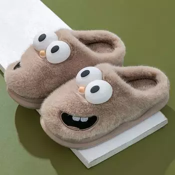 Новые забавные мультяшные зимние мягкие подошвы мужские домашние нескользящие тапочки на платформе теплые плюшевые тапочки мужские домашние повседневные хлопковые туфли 40-41
