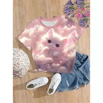 Новые забавные животные кошки 3D принт футболки для девочек модные вечерние топы с короткими рукавами футболки 2025 повседневные футболки одежда для девочек S