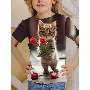 Новые забавные животные кошки 3D принт футболки для девочек модные вечерние топы с короткими рукавами футболки 2025 повседневные футболки одежда для девочек 110