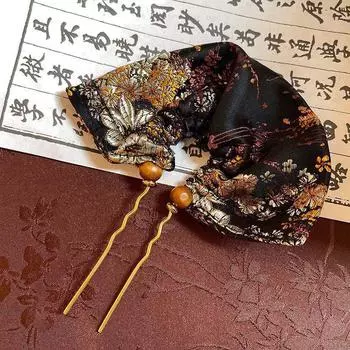 Новые заколки для волос с вышивкой в китайском стиле для женщин, шпильки для волос с красочными цветами и принтом в виде веера и квадрата, этнические винтажные палочки для волос, вилка для волос