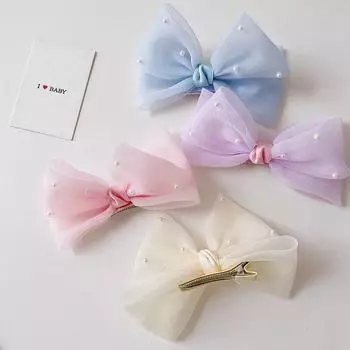 Новые заколки для волос с жемчужным бантом, марлевые 3D милые заколки принцессы для детей, головные уборы, аксессуары для волос для девочек