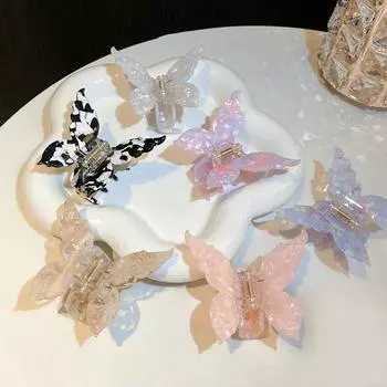 Новые заколки-краб из ацетатной смолы, заколки-бабочки, цветные градиентные аксессуары для волос, заколки для женщин и девочек белый/чёрный