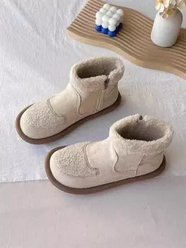 Новые замшевые кожаные ботильоны для женщин, хлопковая обувь, повседневные короткие плюшевые теплые плоские ботинки для ходьбы по снегу, Zapatos Para Mujeres 35 чёрный