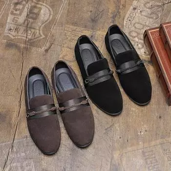 Новые замшевые мужские повседневные туфли, дышащие, удобные, без застежек, мужские туфли для вождения, модные мужские туфли Lazy Shoes, роскошные брендовые лоферы, мокасины 38 чёрный
