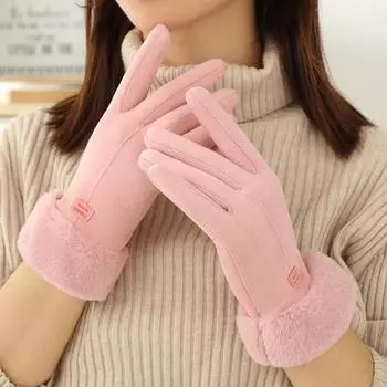Новые замшевые перчатки женские теплые перчатки для сенсорных экранов перчатки с имитацией меха кролика рекс утолщенные перчатки для защиты от холода