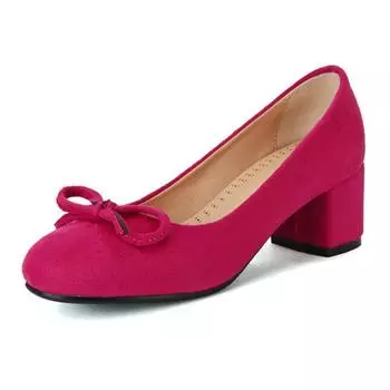 Новые замшевые туфли Мэри Джейн на высоком каблуке весной и осенью с круглым носком и бантом, женская обувь на элегантном каблуке 46