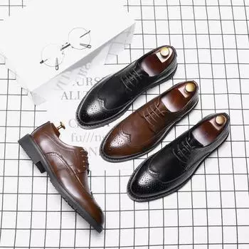 Новые заостренные ретро британские мужские деловые повседневные кожаные туфли с гравировкой мужские кожаные туфли на шнуровке 830-G 38 коричневый