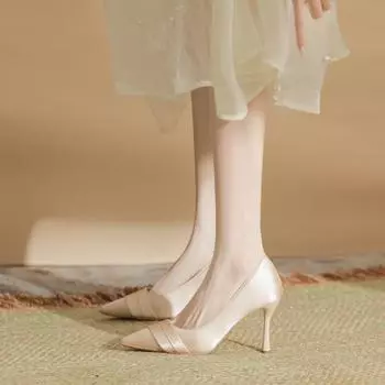 Новые заостренные тонкие каблуки на высоком каблуке, утолщенные и расширенные одинарные туфли из атласа, свадебные туфли в стиле феи 34 белый