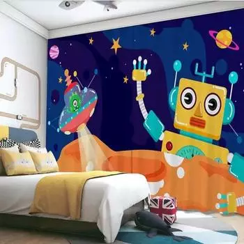 Новые затемняющие шторы с рисунком из мультфильма «Земля, планета, космос, астронавт, ракета», шторы с высокой степенью затемнения для детской комнаты, шторы для гостиной W55 X H120cm X 2&HOOK