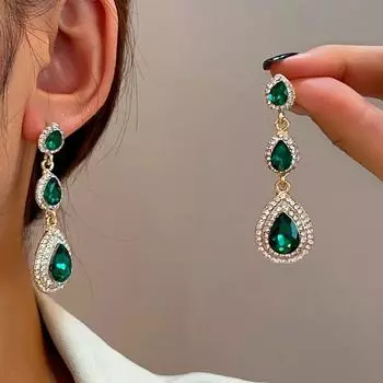 Новые зеленые длинные серьги-капельки с микроинкрустацией цирконием, модные длинные геометрические серьги в дворцовом стиле для женщин