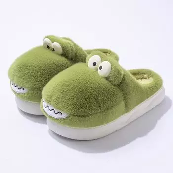 Новые зеленые тапочки с динозаврами для родителей и детей, пушистая домашняя обувь, мужские плюшевые тапочки, домашние пушистые мюли, мужские зимние теплые тапочки с динозаврами 32-33 зелёный
