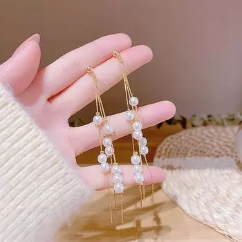 Новые жемчужные серьги с кисточками для женщин, нерегулярные длинные висячие серьги, корейские модные элегантные свадебные украшения для ушей серебряный