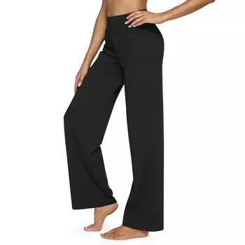 Новые женские эластичные повседневные брюки с высокой талией для йоги, женские широкие брюки с широкими штанинами L чёрный