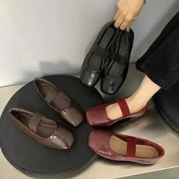 Новые женские балетки с квадратным носком, модные туфли на плоской подошве с мелкой резинкой, весна-осень, женские удобные балетки с мягкой подошвой 35 чёрный