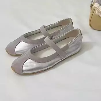 Новые женские балетки с квадратным носком, серебристые туфли Мэри Джейн, ленивые мокасины для ходьбы, ретро-лоскутные эспадрильи, кроссовки, одинарные туфли 35 серебряный