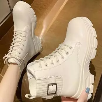 Новые женские белые ботильоны из искусственной кожи, армейские ботинки на толстой подошве со шнуровкой, женские осенне-зимние туфли на платформе, резиновые ковбойские сапоги 39 чистый