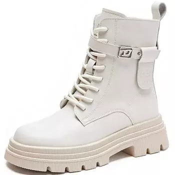 Новые женские белые ботильоны из искусственной кожи, армейские ботинки на толстой подошве со шнуровкой, женские осенне-зимние туфли на платформе, резиновые ковбойские сапоги 35