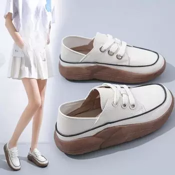Новые женские белые туфли на толстой подошве, удобные шнурки, повседневные, универсальные и одинарные женские туфли 35