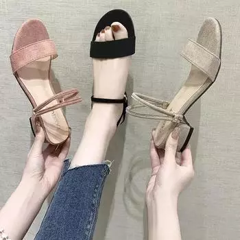 Новые женские босоножки на массивном каблуке, летние сандалии, элегантная обувь, женские тапочки, большие размеры 34–42, модные летние женские сандалии 34 бежевый