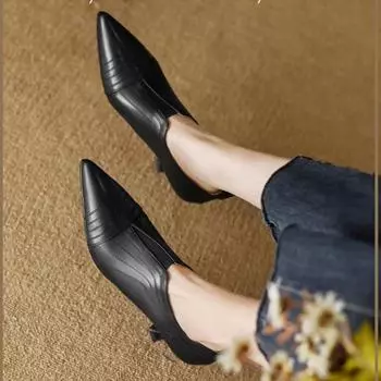 Новые женские босоножки на шпильках с острым носком на высоком каблуке, черные ботильоны для женщин, осень-зима 35 чёрный