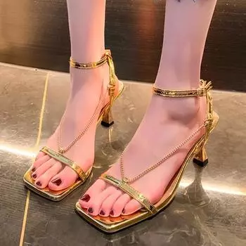 Новые женские босоножки на высоком каблуке Летняя обувь Женские роскошные босоножки Женские дизайнерские туфли-лодочки с острым носком Небольшие свадебные женские туфли 35 чёрный