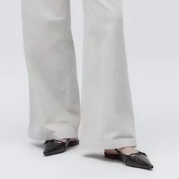 Новые женские босоножки с открытой пяткой на плоской подошве, летние черные кожаные балетки с острым носком, модные женские туфли на низком каблуке 40