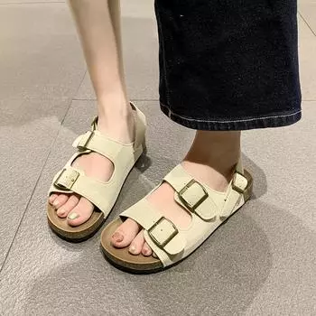 Новые женские босоножки с открытым носком, модные повседневные сандалии с пряжкой на ремне, женские летние сандалии больших размеров, бестселлер, римские сандалии на плоской подошве 35 абрикосовый