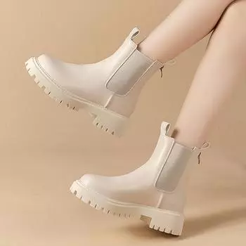 Новые женские ботильоны Челси Мотоциклетные ботинки Зимняя мода Готическая повседневная обувь Плоские туфли 35 чёрный