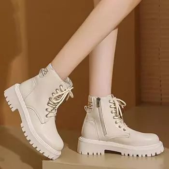 Новые женские ботильоны на платформе из искусственной кожи, женские ботинки, осенняя женская обувь, ботинки на платформе 35