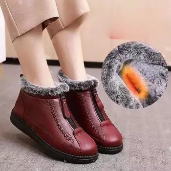Новые женские ботильоны, новые теплые удобные плюшевые туфли, повседневная обувь на молнии с круглым носком и нескользящей подошвой, женские зимние ботинки 35