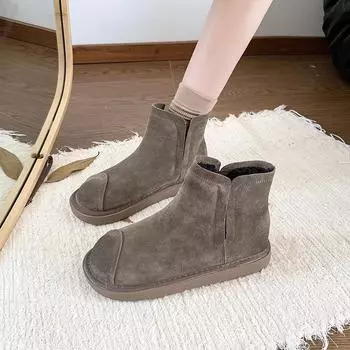Новые женские ботильоны, повседневные теплые зимние ботинки, большой размер 42, женские повседневные ботинки на плоской подошве, нескользящие замшевые женские туфли на плоской подошве 35