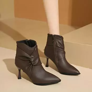 Новые женские ботильоны с острым носком, тонкий каблук, мода на открытом воздухе 2024 года, высококачественная однотонная женская обувь с боковой молнией 34