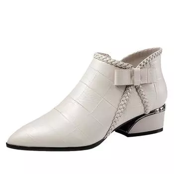 Новые женские ботинки Chelsea Boots Bow Side Zipper Square Heel Средний каблук Короткие туфли 35 чёрный