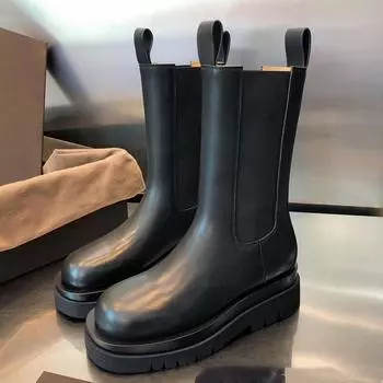 Новые женские ботинки «Челси» из натуральной кожи, роскошный дизайн, массивные ботинки на платформе, нескользящие ботинки до середины голени с толстой подошвой для женщин 35