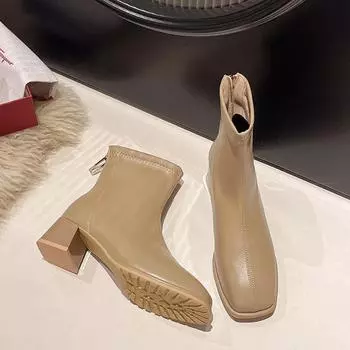 Новые женские ботинки челси, модные женские ботинки на толстом каблуке с квадратным носком, ботильоны на каблуке, женские бархатные ботинки 35