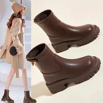 Новые женские ботинки челси в британском стиле, толстая подошва, высокая мягкая кожа, утягивающая, осень-зима-весна 35