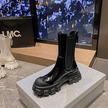 Новые женские ботинки из искусственной кожи, белые ботильоны, осенне-зимние мотоциклетные ботинки, модные женские ботинки на платформе и толстом каблуке 35