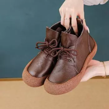 Новые женские ботинки из натуральной кожи на шнуровке, плоская подошва, ортопедическая обувь, женские водонепроницаемые ботильоны, женские мягкие весенние ботильоны челси до щиколотки CN 35