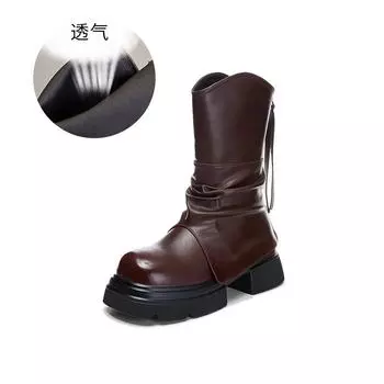 Новые женские ботинки Martin на толстом каблуке 2025 года, повседневные ботинки средней длины, женские ботинки с круглым носком, универсальные женские ботинки со складками, ботинки Art Tide 35