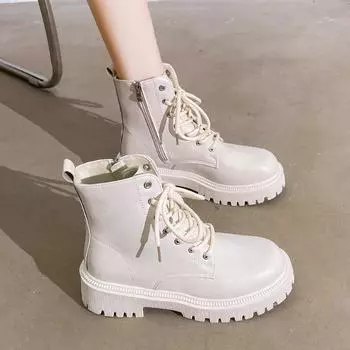 Новые женские ботинки Martin в британском стиле 2024 года — тонкие одинарные ботинки с толстой подошвой на весну/осень с бархатной зимней подкладкой, короткие и стильные. 36 чёрный