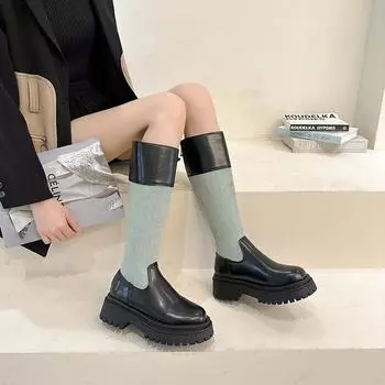 Новые женские ботинки на плоской подошве, зимняя обувь, цветные, с круглым носком, на молнии, выше колена, базовый стиль для женщин, Zapatos 35
